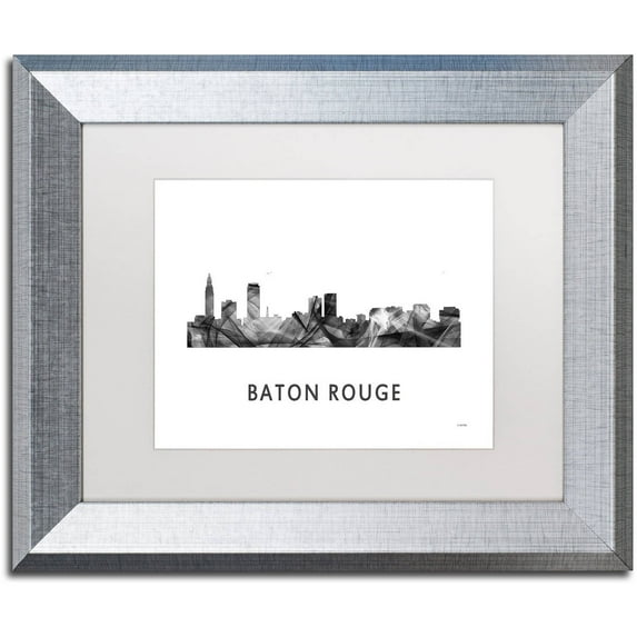 Trademark Fine Art 'Baton Rouge LA Skyline WB-BW' Canvas Art by Marlene Watson, White Matte, Silver Frame