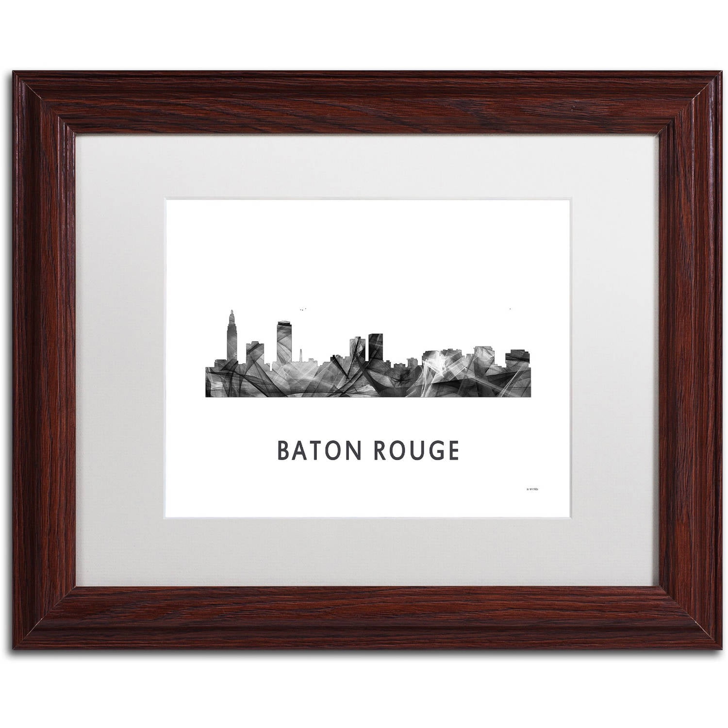 Trademark Fine Art 'Baton Rouge LA Skyline WB-BW' Canvas Art by Marlene Watson, White Matte, Wood Frame