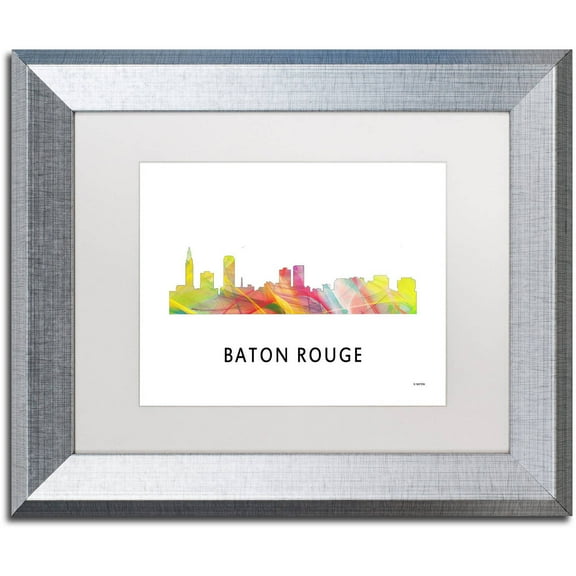 Trademark Fine Art 'Baton Rouge Louisiana Skyline WB-1' Canvas Art by Marlene Watson, White Matte, Silver Frame