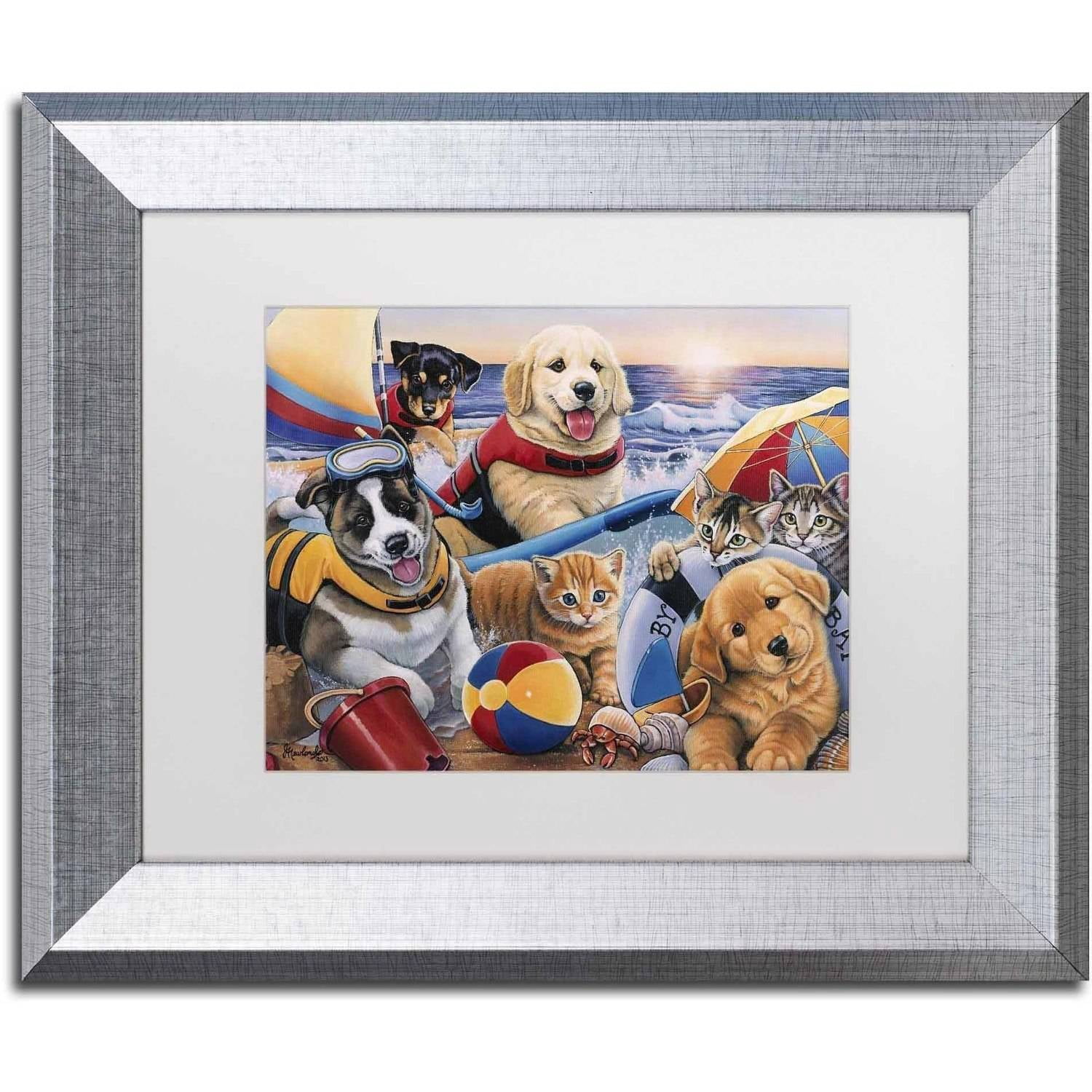 Trademark Fine Art 'Beach Buddies' Canvas Art by Jenny Newland, White Matte, Silver Frame