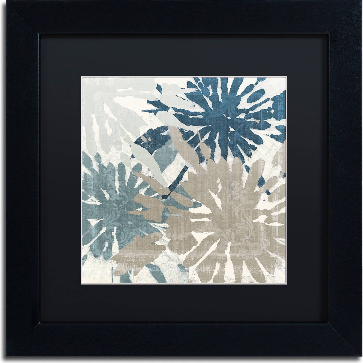 11" x 11" Blue and Beige Abstract Canvas Art with Silver Frame