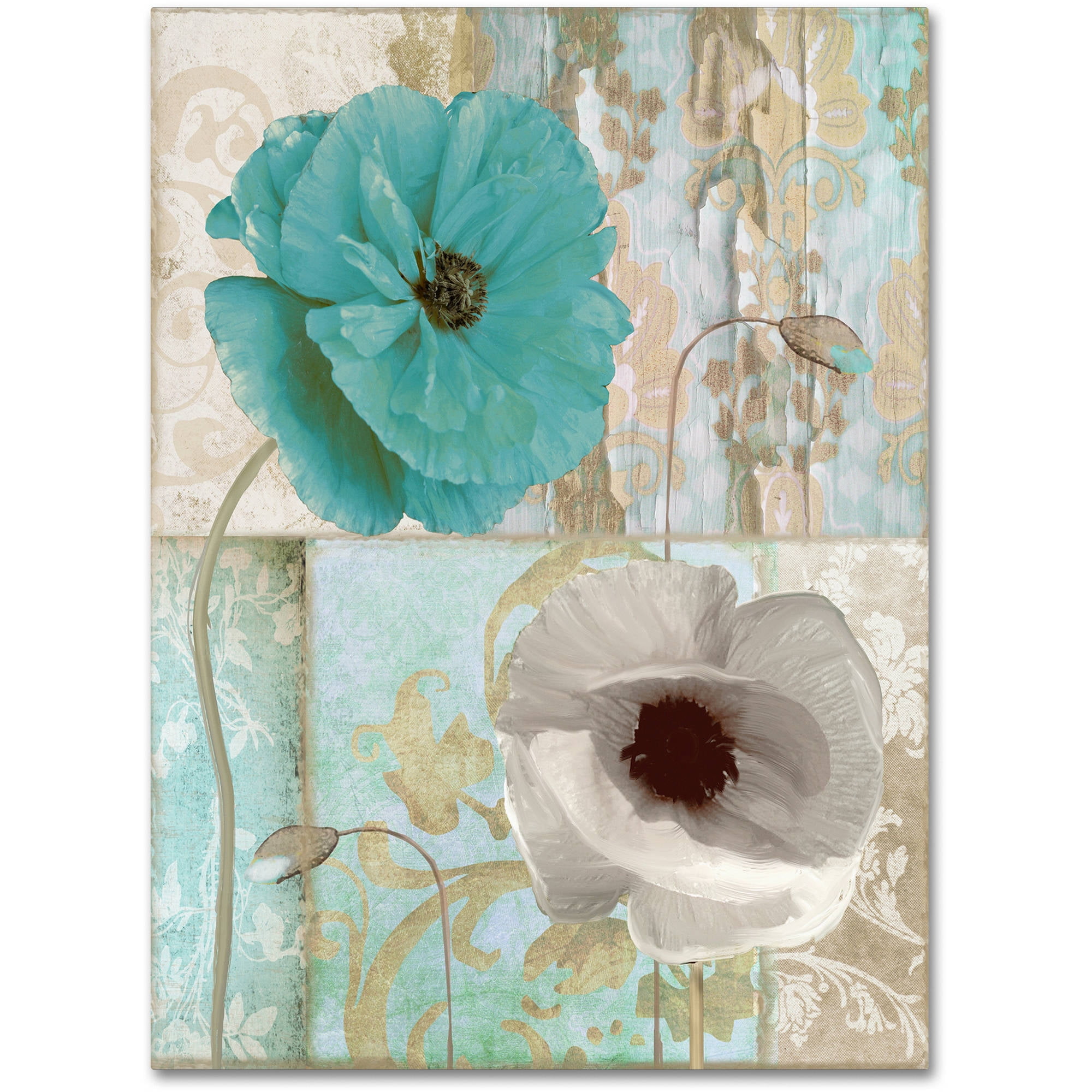 Blue and White Floral Canvas Art with Frame