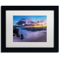 Trademark Fine Art 'Beach at Dusk' Canvas Art by Pierre Leclerc, White Matte, Black Frame