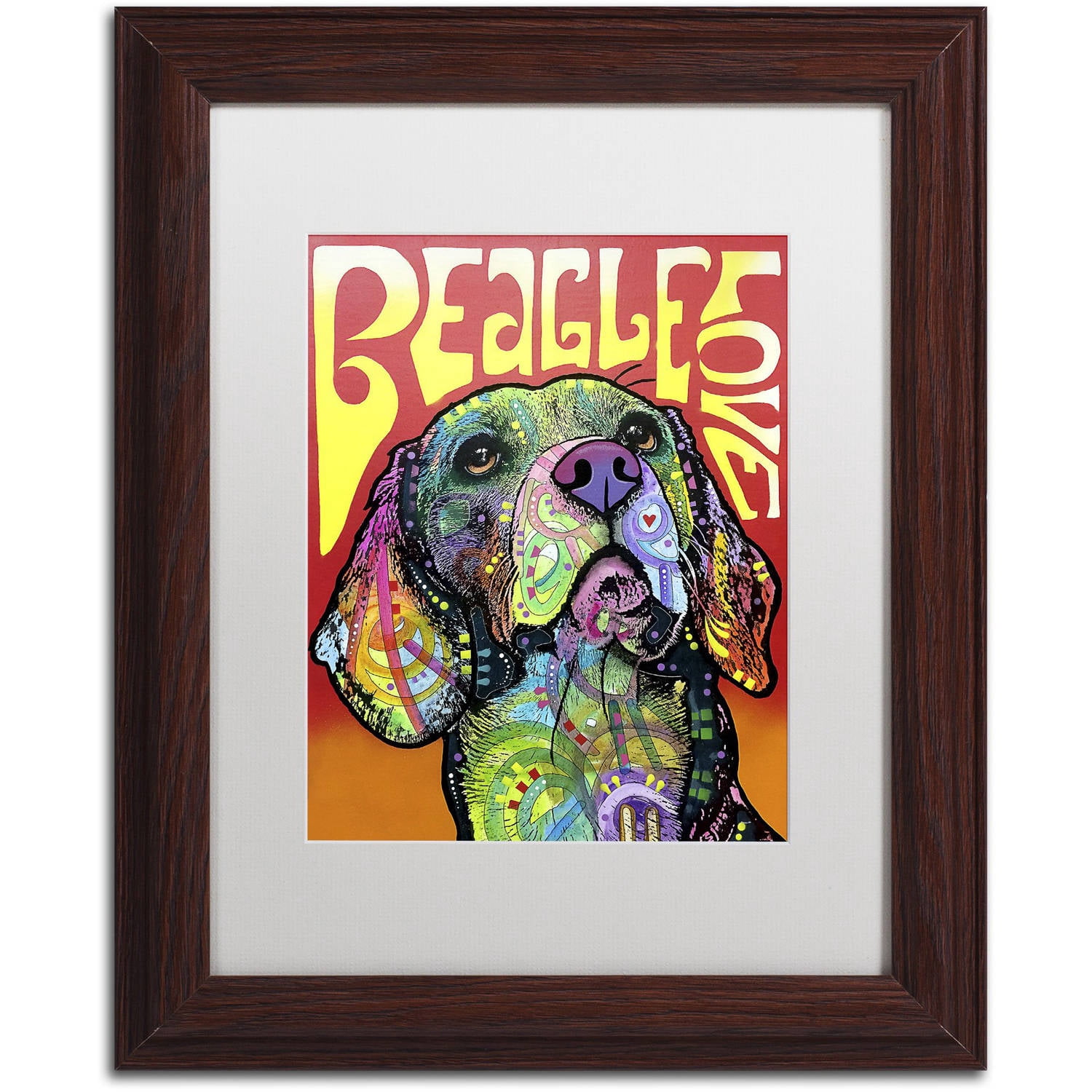 Trademark Fine Art 'Beagle Love' Canvas Art by Dean Russo, White Matte, Wood Frame