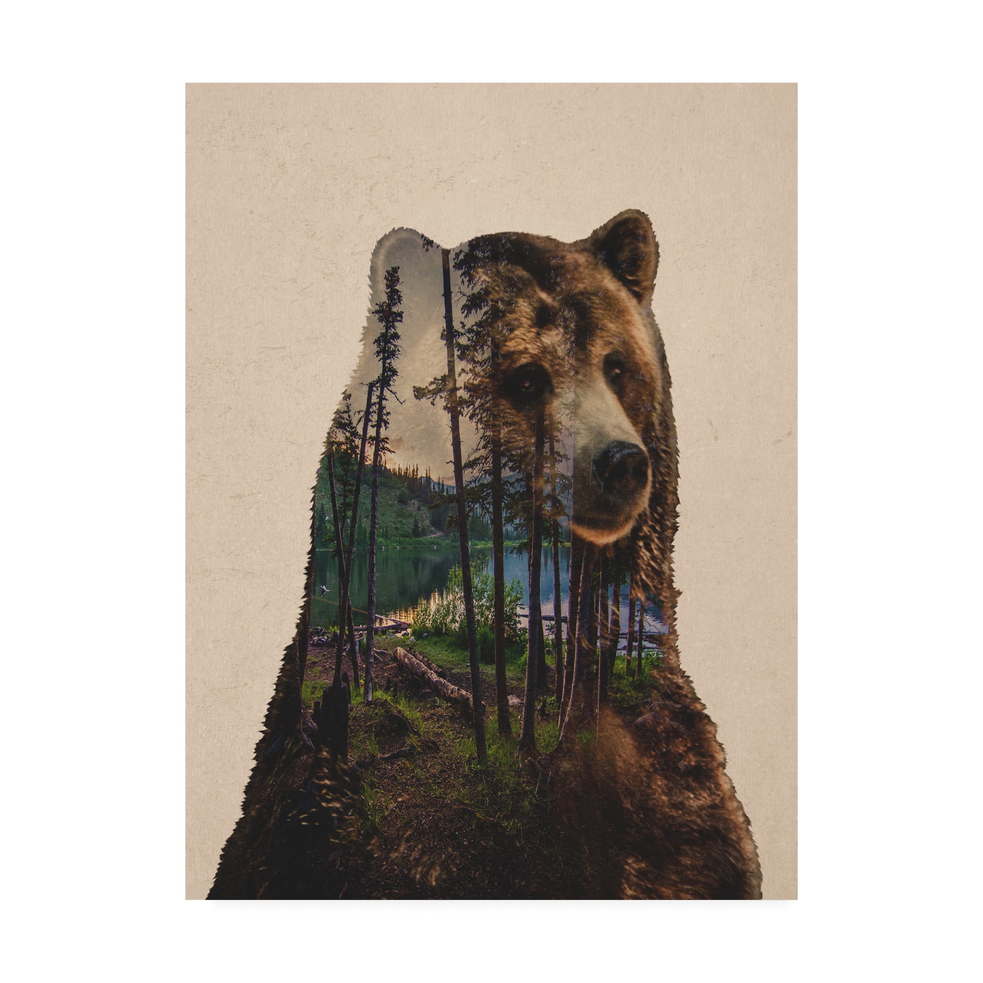 Bear Lake Tan and Brown Canvas Art with Hidden Wooden Frame