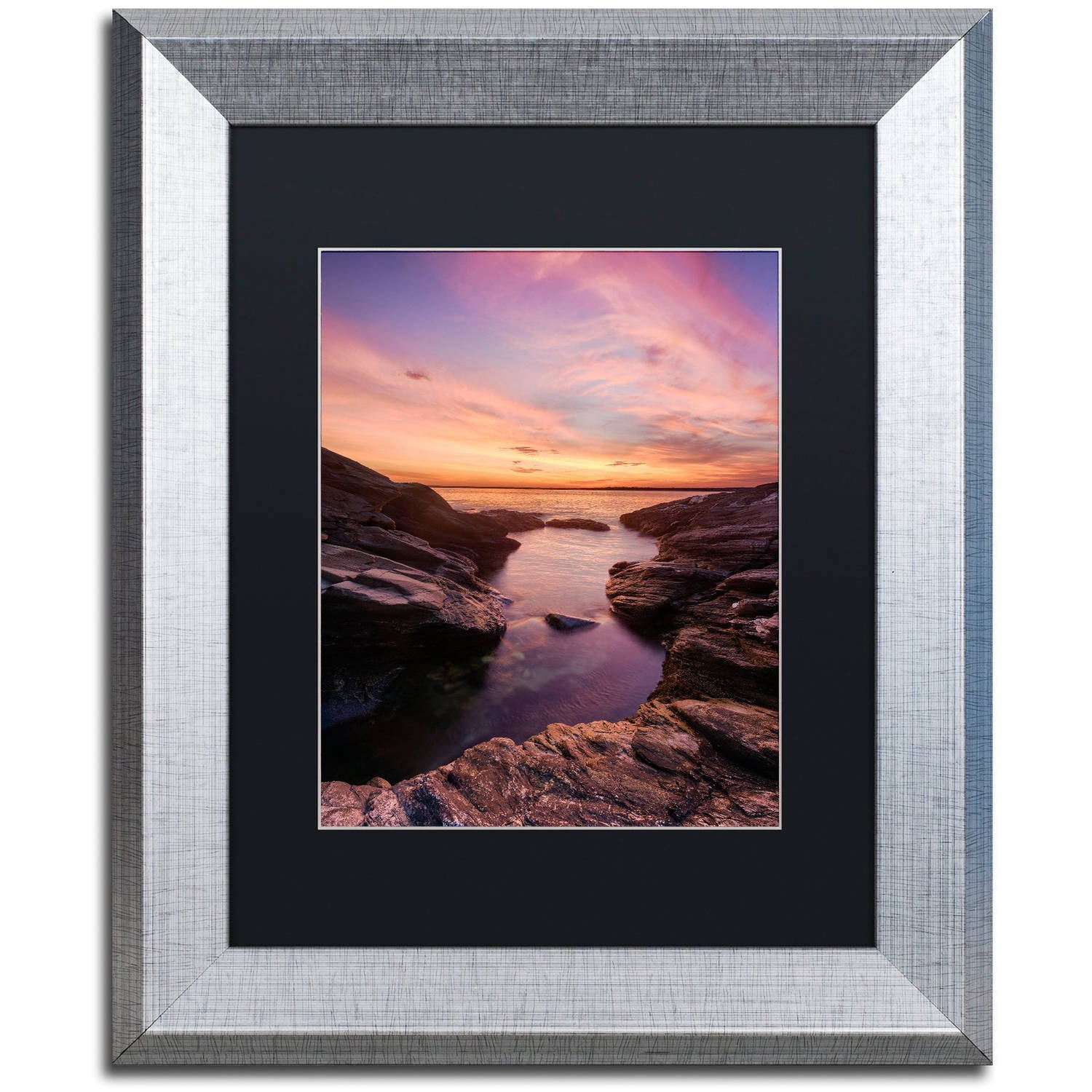 Trademark Fine Art "Beavertail Sunset" Canvas Art by Michael Blanchette Photography Black Matte, Silver Frame