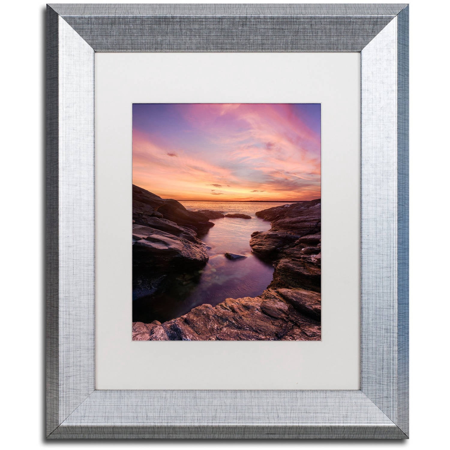 Trademark Fine Art "Beavertail Sunset" Canvas Art by Michael Blanchette Photography White Matte, Silver Frame