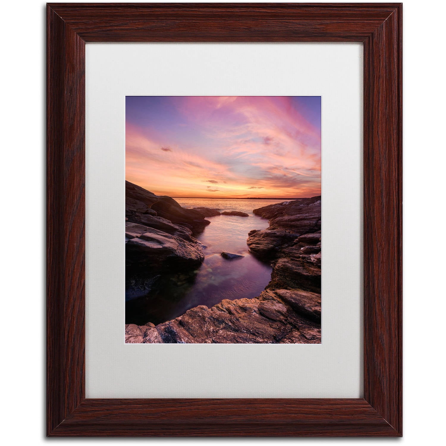 Trademark Fine Art "Beavertail Sunset" Canvas Art by Michael Blanchette Photography White Matte, Wood Frame