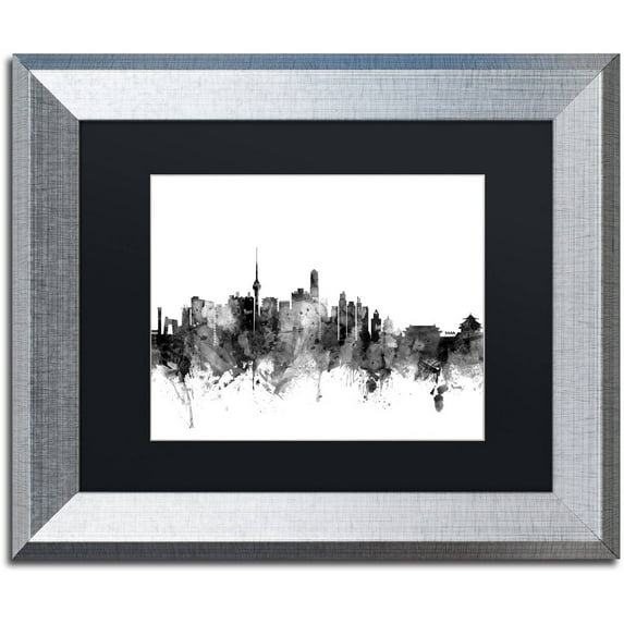 Trademark Fine Art "Beijing China Skyline B&W" Canvas Art by Michael Tompsett, Black Matte, Silver Frame