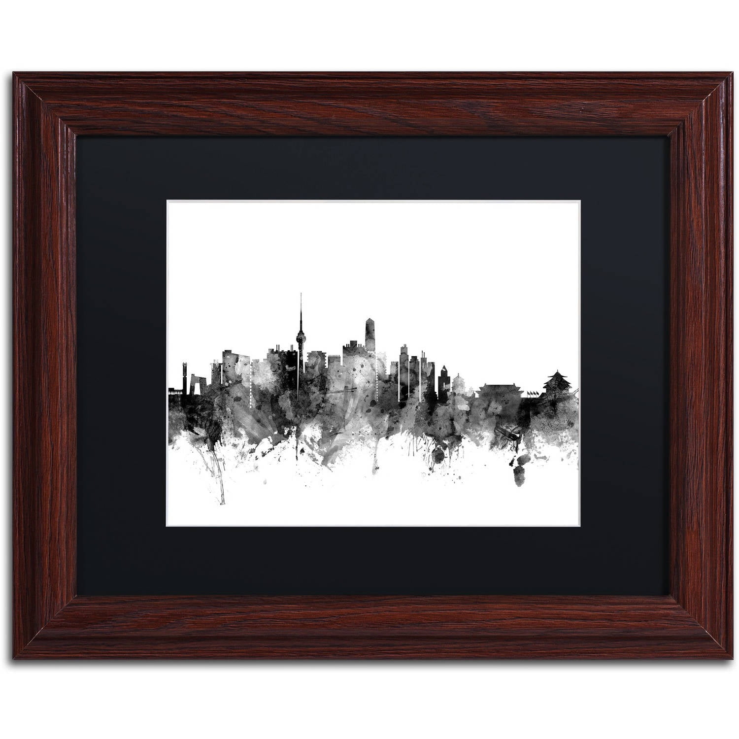 Trademark Fine Art "Beijing China Skyline B&W" Canvas Art by Michael Tompsett, Black Matte, Wood Frame