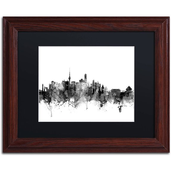 Trademark Fine Art "Beijing China Skyline B&W" Canvas Art by Michael Tompsett, Black Matte, Wood Frame