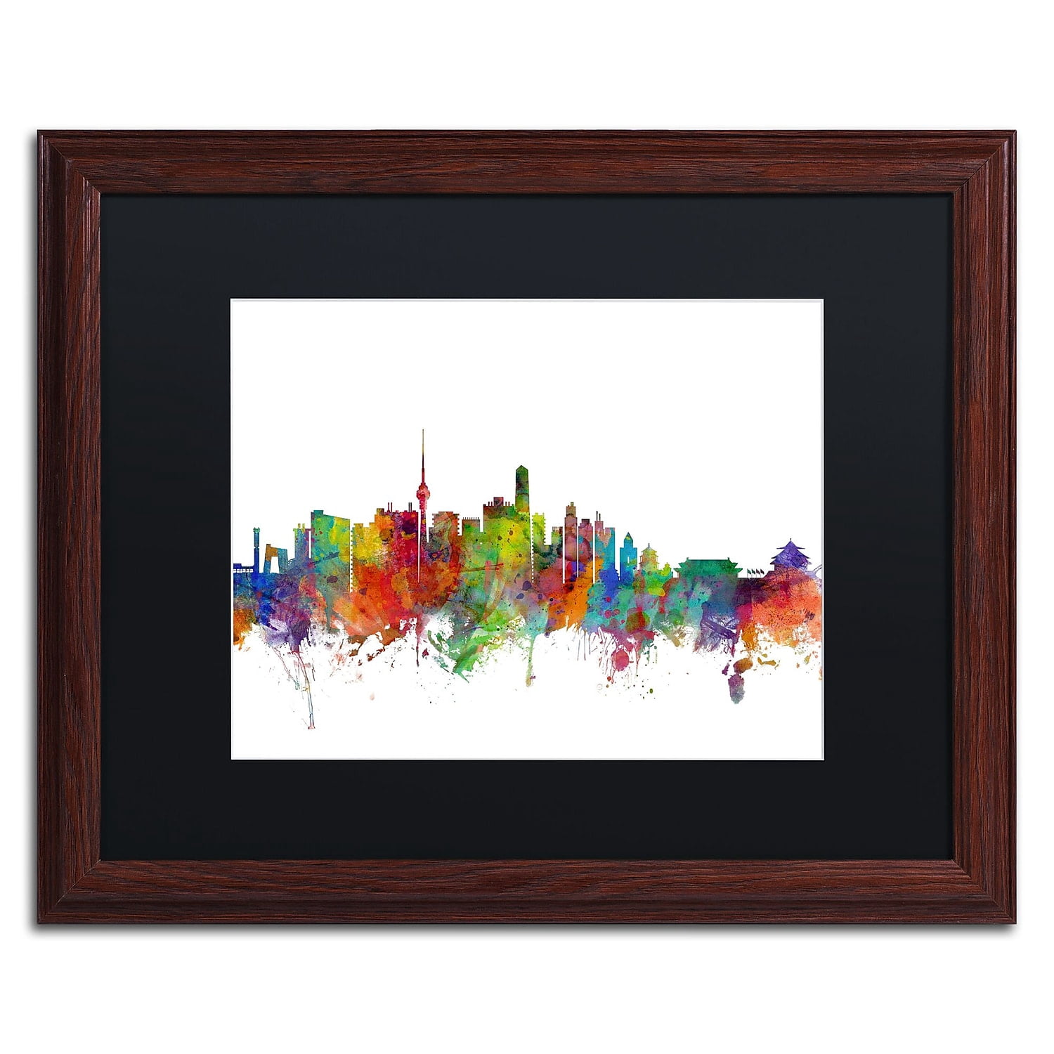 Trademark Fine Art "Beijing China Skyline II" Canvas Art by Michael Tompsett Black Matte, Wood Frame