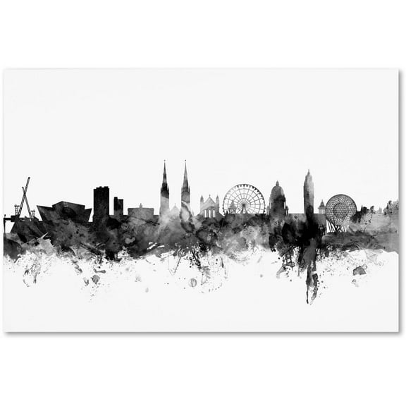 Trademark Fine Art "Belfast N. Ireland Skyline B&W" Canvas Art by Michael Tompsett