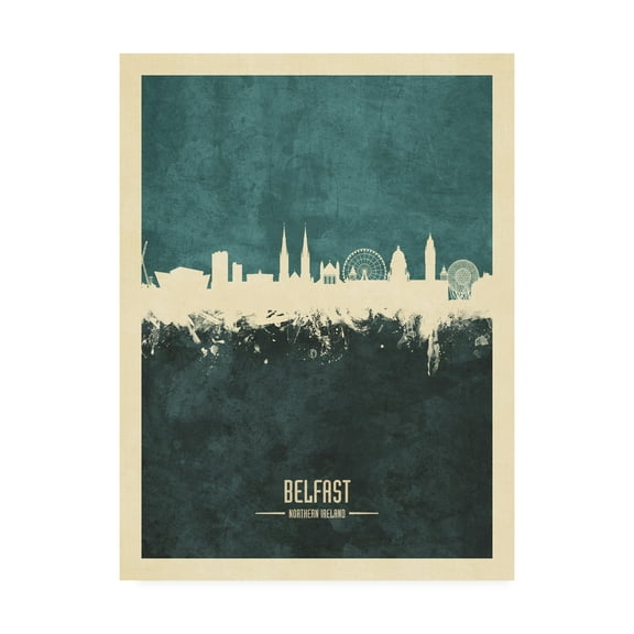 Trademark Fine Art 'Belfast Northern Ireland Skyline Teal' Canvas Art by Michael Tompsett