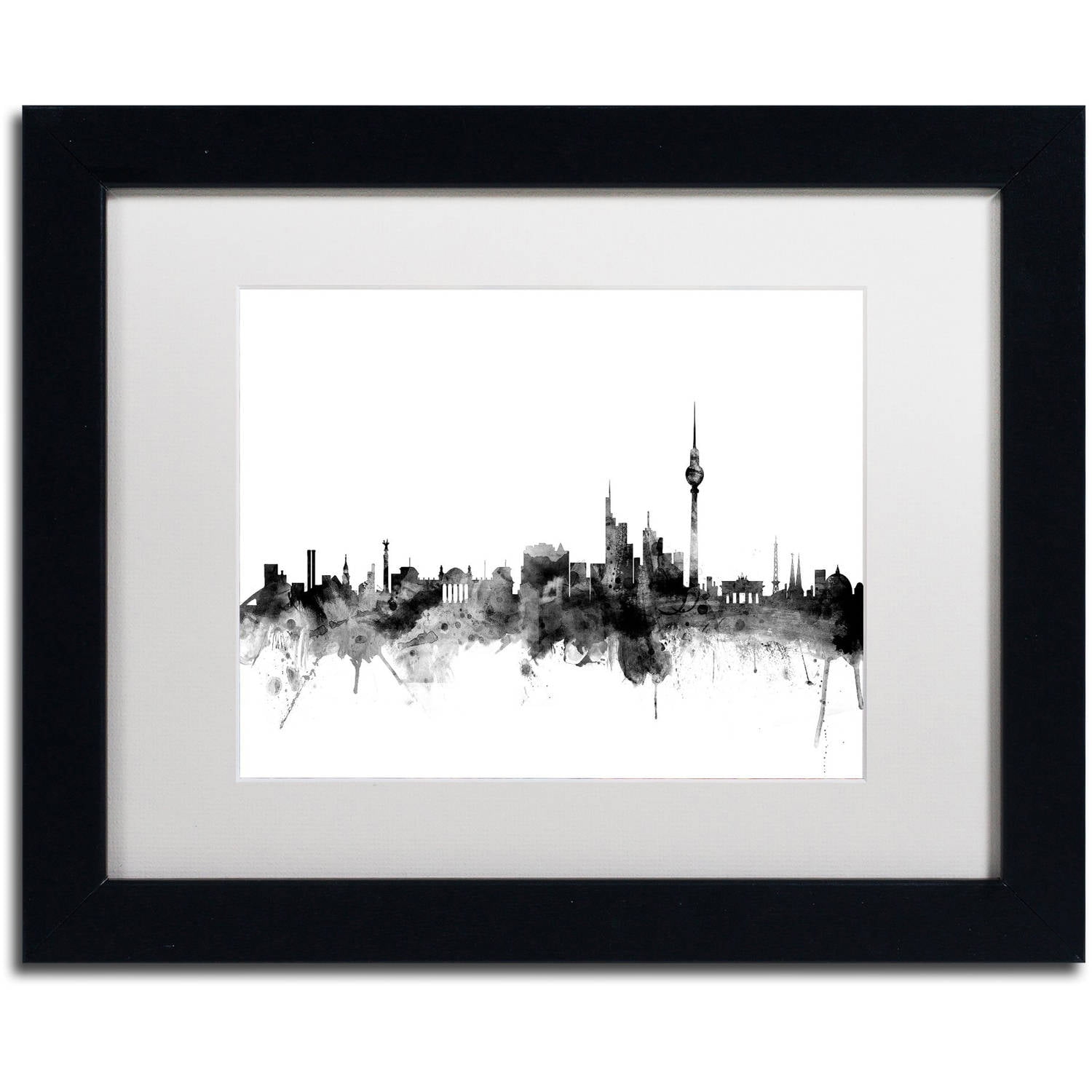 Trademark Fine Art "Berlin Germany Skyline B&W" Canvas Art by Michael Tompsett, White Matte, Black Frame