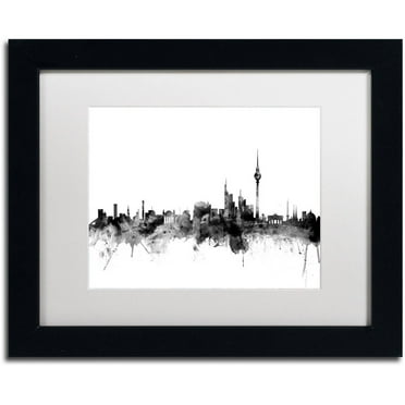 Trademark Fine Art "Berlin Germany Skyline B&W" Canvas Art by Michael Tompsett, White Matte, Black Frame