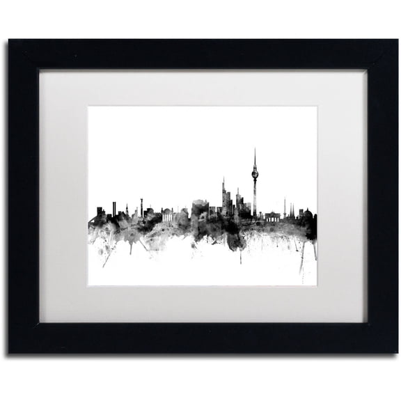 Trademark Fine Art "Berlin Germany Skyline B&W" Canvas Art by Michael Tompsett, White Matte, Black Frame