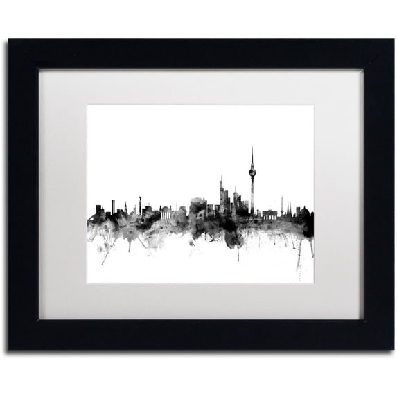 Trademark Fine Art "Berlin Germany Skyline B&W" Canvas Art by Michael Tompsett, White Matte, Black Frame