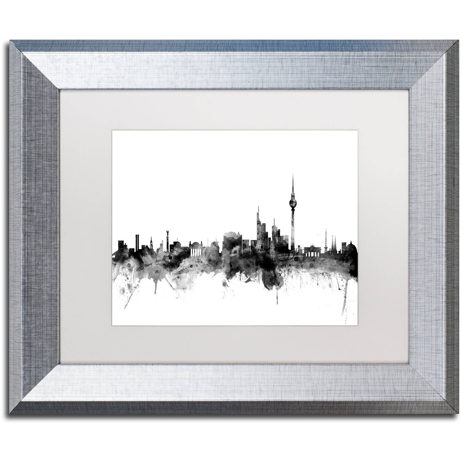 Trademark Fine Art "Berlin Germany Skyline B&W" Canvas Art by Michael Tompsett, White Matte, Silver Frame