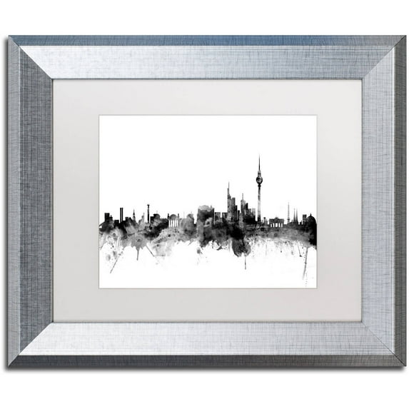Trademark Fine Art "Berlin Germany Skyline B&W" Canvas Art by Michael Tompsett, White Matte, Silver Frame