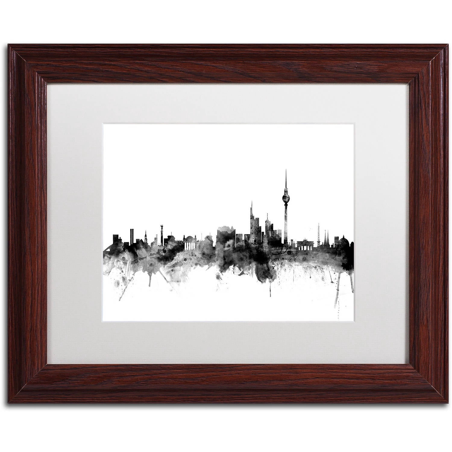 Trademark Fine Art "Berlin Germany Skyline B&W" Canvas Art by Michael Tompsett, White Matte, Wood Frame