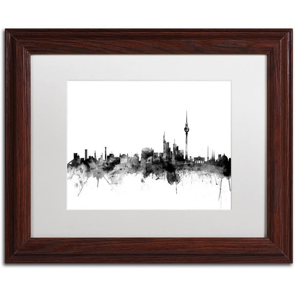 Trademark Fine Art "Berlin Germany Skyline B&W" Canvas Art by Michael Tompsett, White Matte, Wood Frame