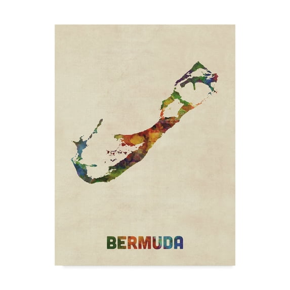 Trademark Fine Art 'Bermuda Watercolor Map' Canvas Art by Michael Tompsett