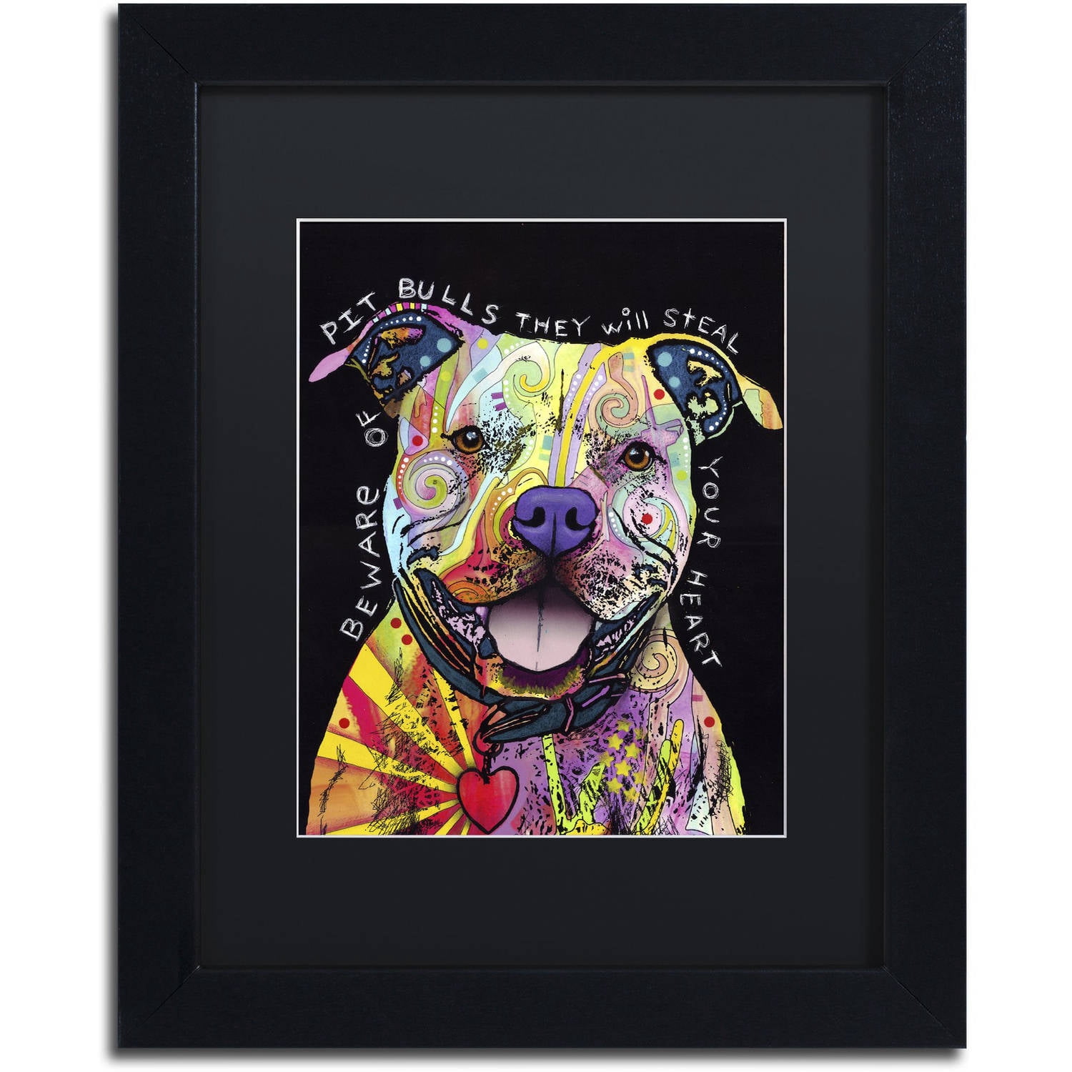 Trademark Fine Art "Beware of Pit Bulls" Canvas Art by Dean Russo, Black Matte, Black Frame