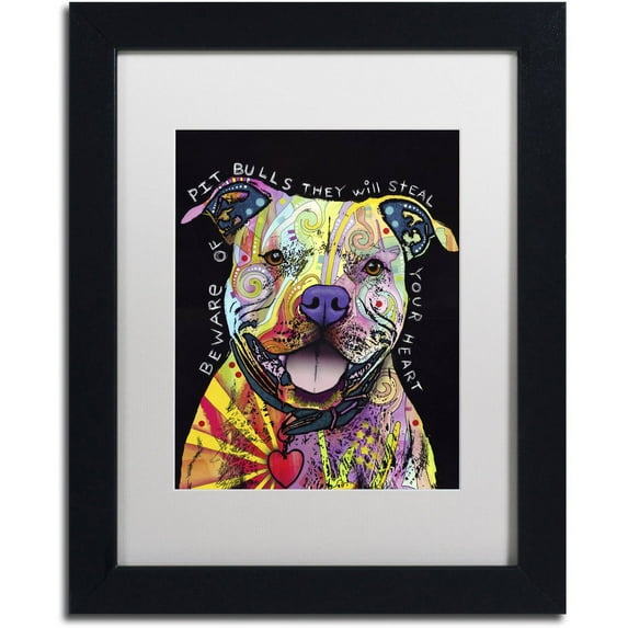 Trademark Fine Art "Beware of Pit Bulls" Canvas Art by Dean Russo, White Matte, Black Frame