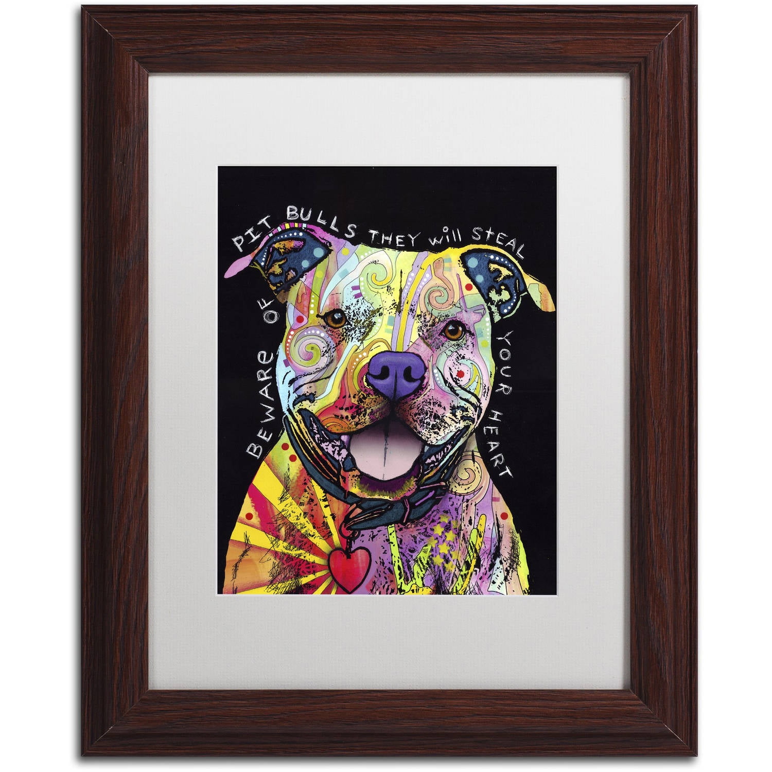 Trademark Fine Art "Beware of Pit Bulls" Canvas Art by Dean Russo, White Matte, Wood Frame