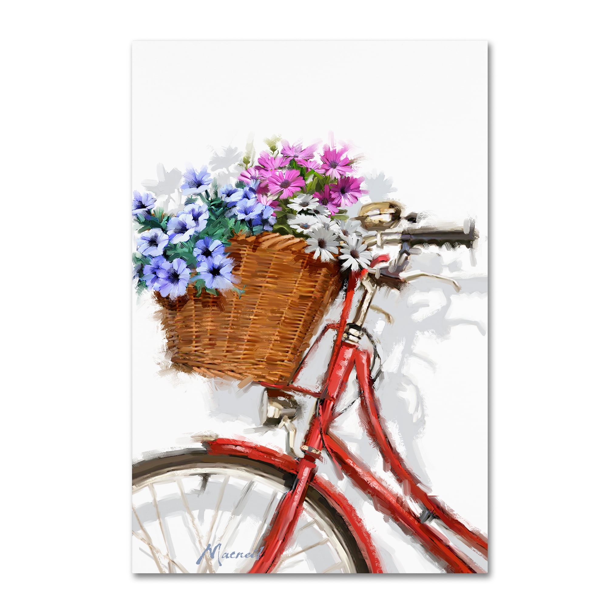 Red Bicycle with Basket of Flowers Framed Canvas Art