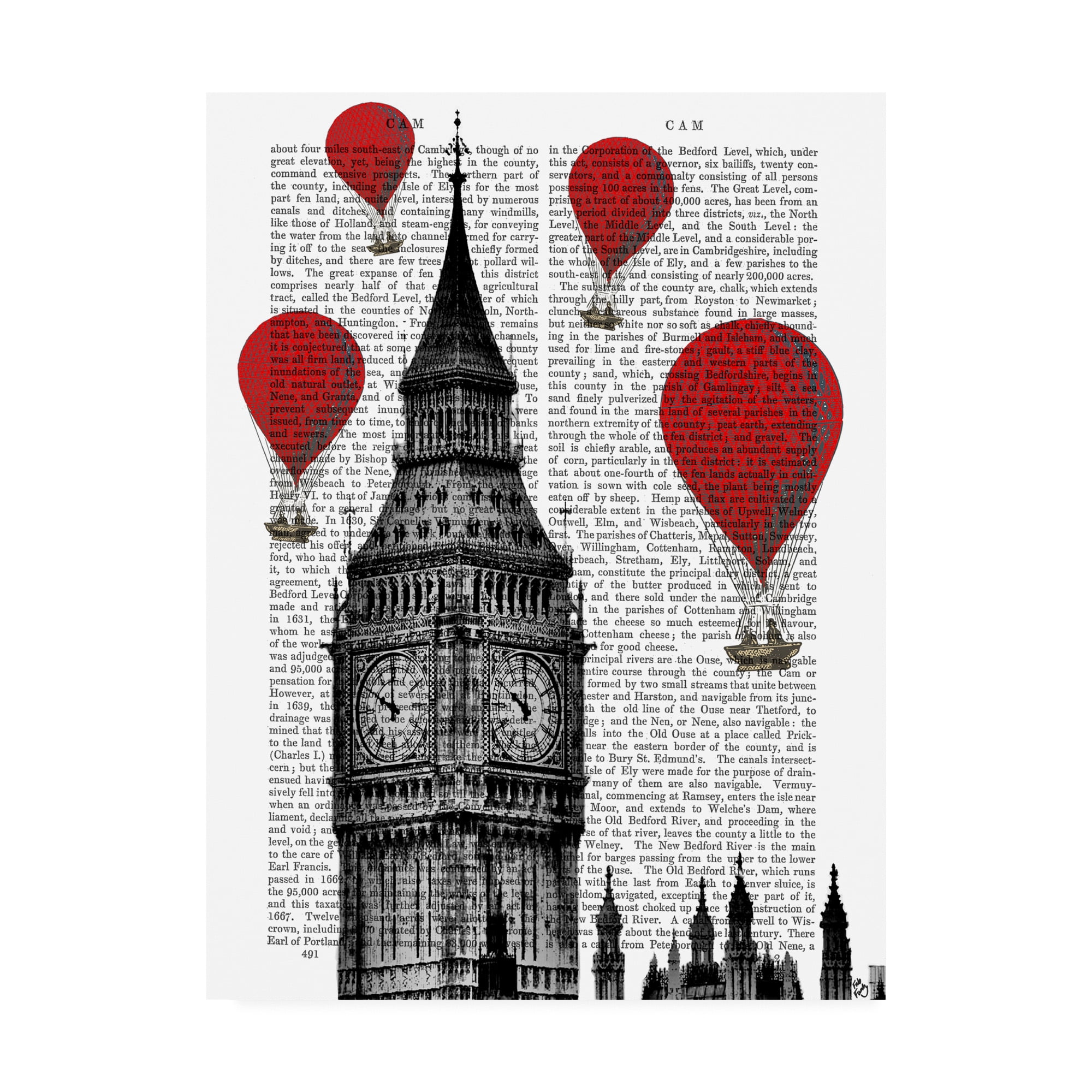 Big Ben and Red Hot Air Balloons 18x24 Canvas Art