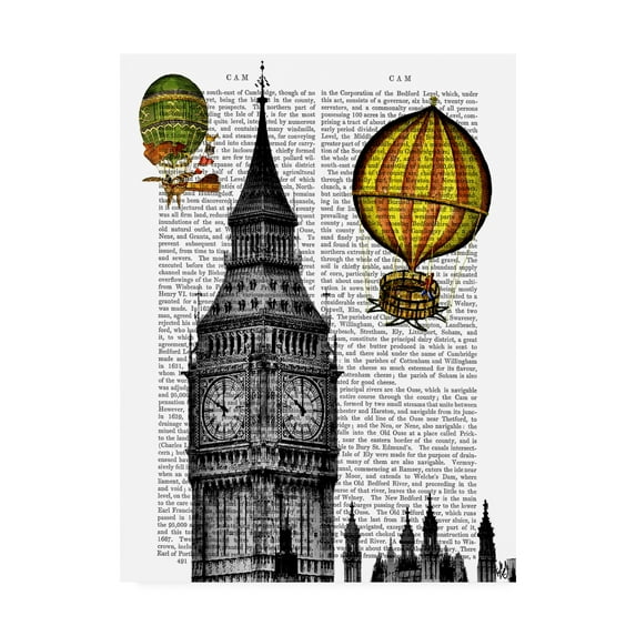 Trademark Fine Art 'Big Ben And Vintage Hot Air Balloons' Canvas Art by Fab Funky