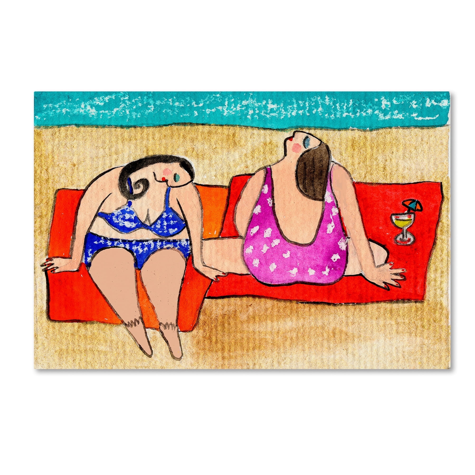 Colorful Abstract Canvas Art with Beach Divas, 15" x 20"
