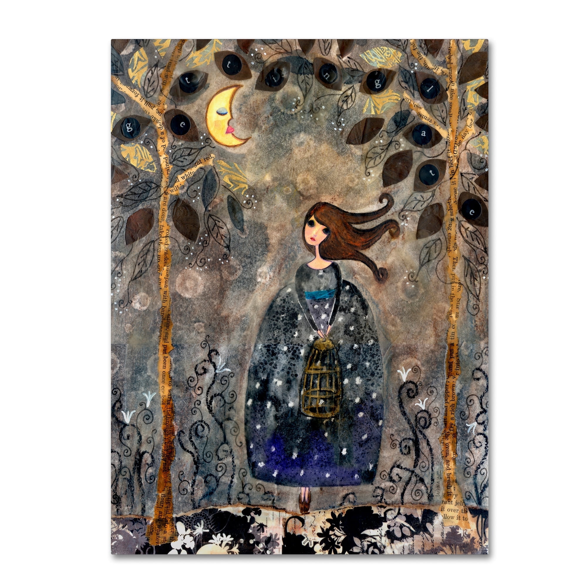 Abstract Landscape Canvas Print with Girl and Birdcage, 20" x 25"