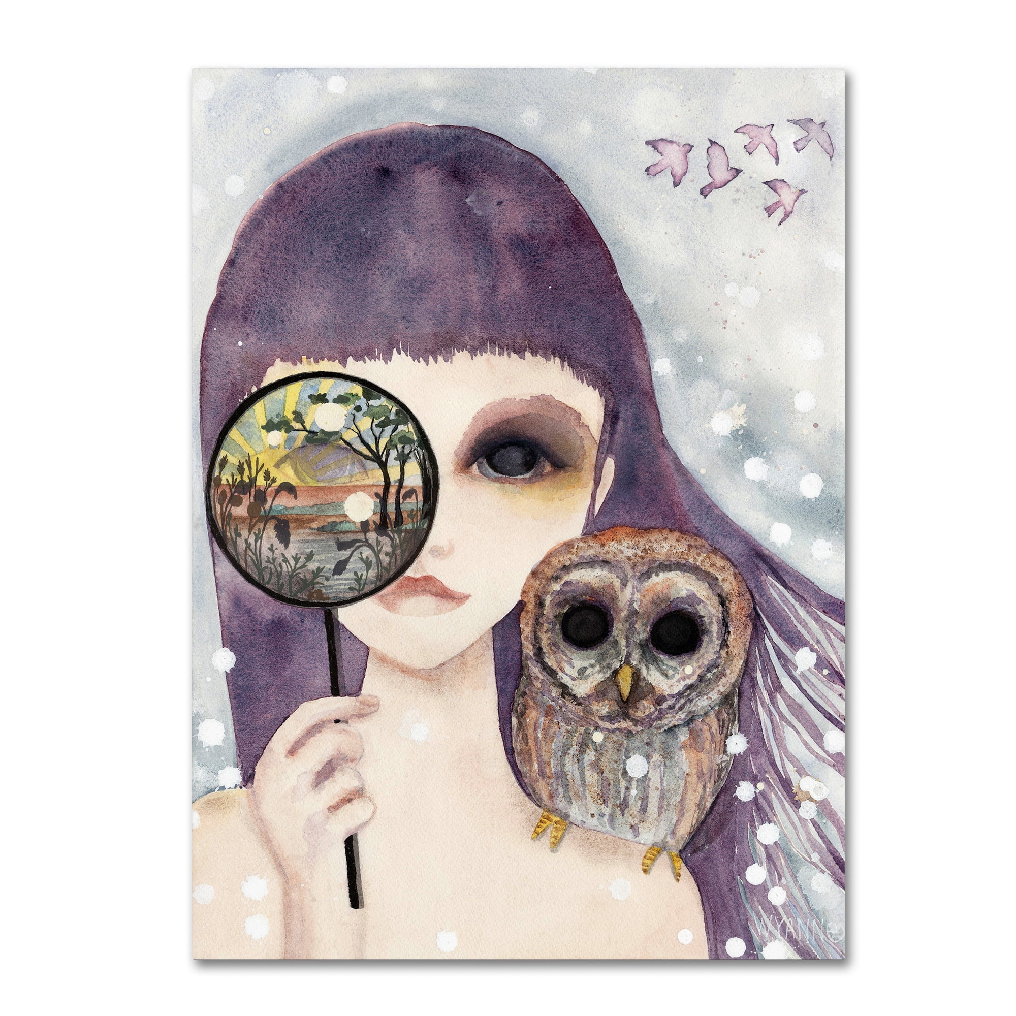 Fantasy Girl with Owl Abstract Canvas Print