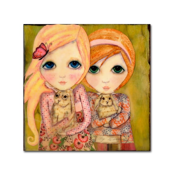 Trademark Fine Art 'Big Eyed Girl Snuggle Bunnies' Canvas Art by Wyanne
