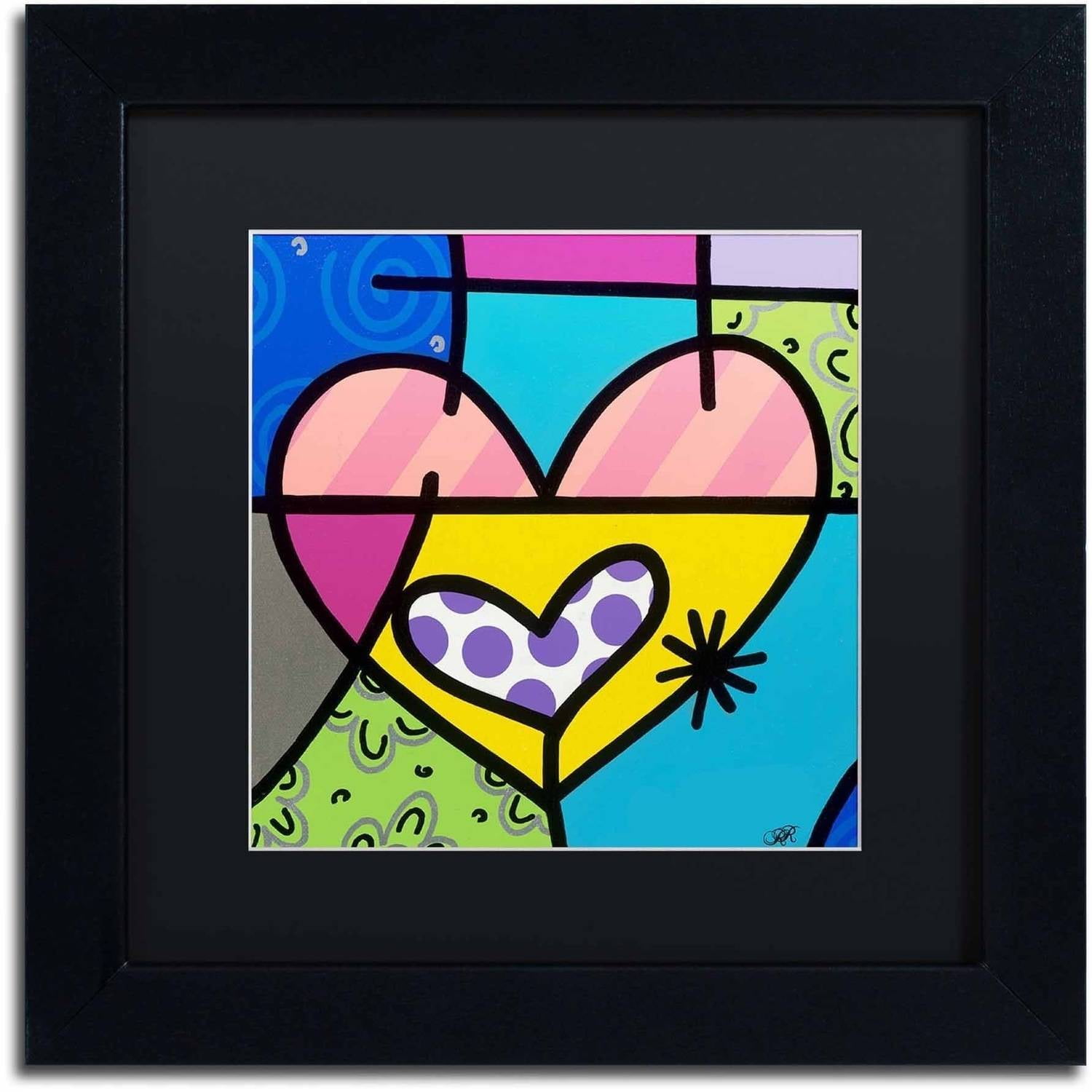 Colorful Abstract Hearts Framed Canvas Print in Black Frame