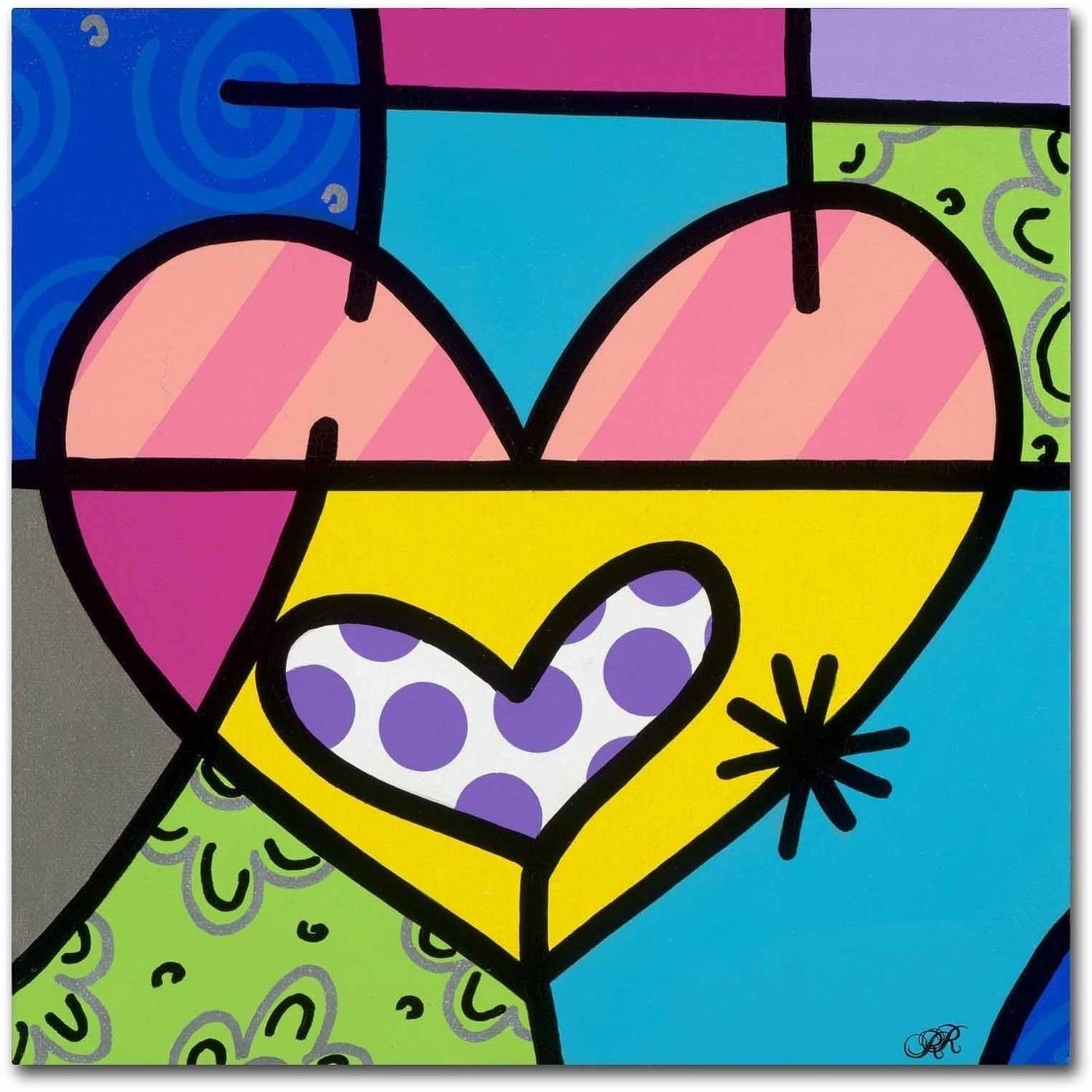 Colorful Abstract Geometric Heart Canvas Art, 24x24