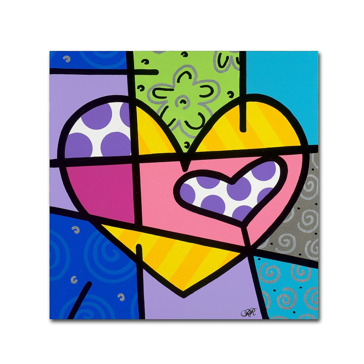 Colorful Abstract Geometric Heart Canvas Art, 14 x 14