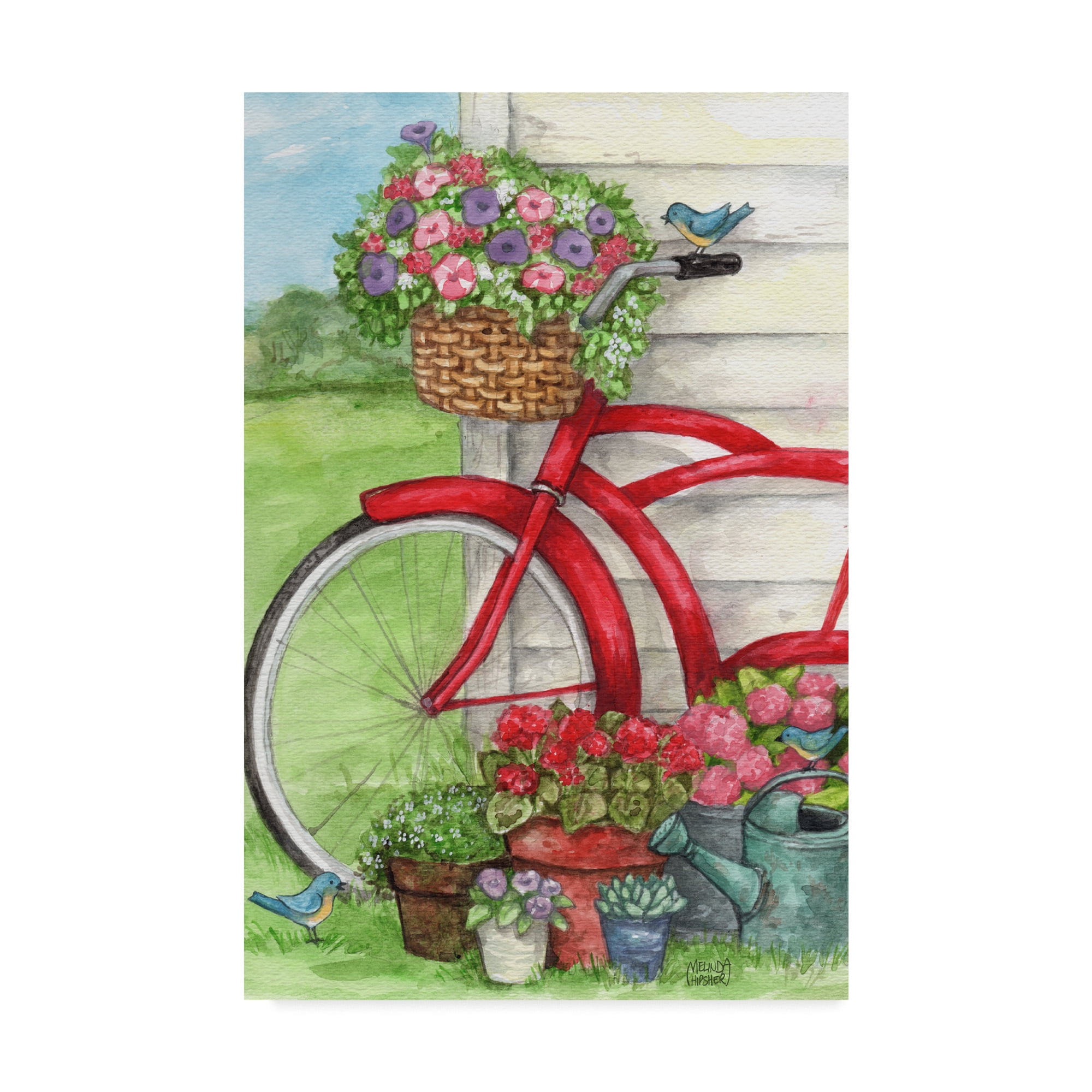 Trademark Fine Art 'Bike With Birds And Flowers Flag' Canvas Art by Melinda Hipsher