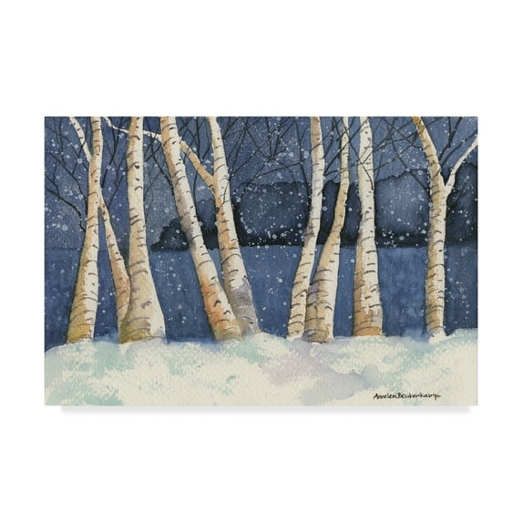 Trademark Fine Art 'Birch Snowy Night' Canvas Art by Annelein Beukenkamp