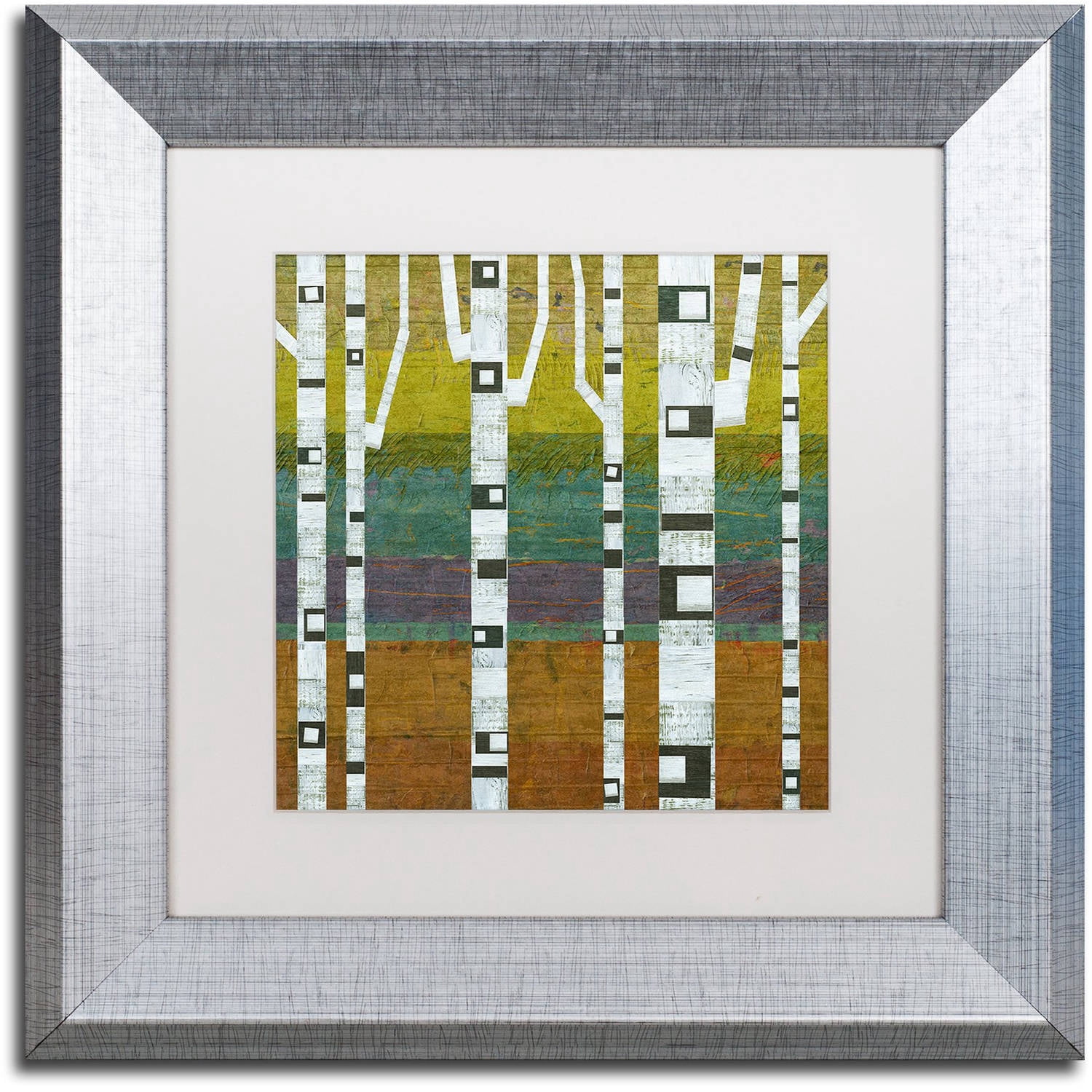 Trademark Fine Art "Birches 2.0" Canvas Art by Michelle Calkins, White Matte, Silver Frame