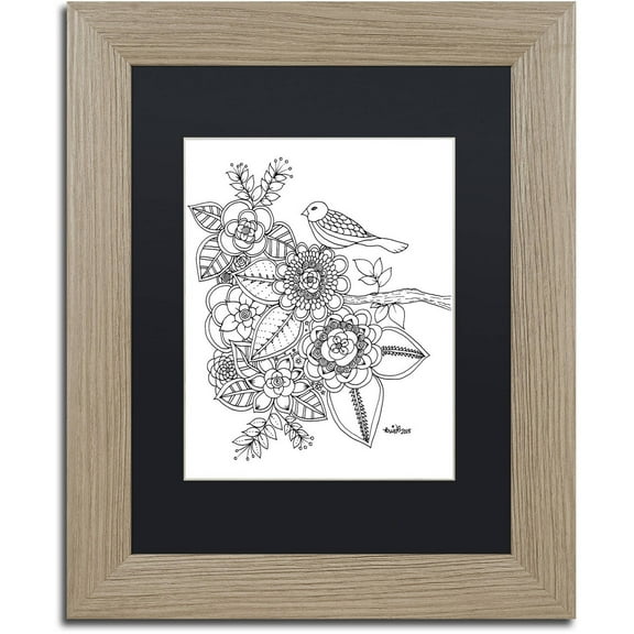 Trademark Fine Art "Bird" Canvas Art by KCDoodleArt Black Matte, Birch Frame