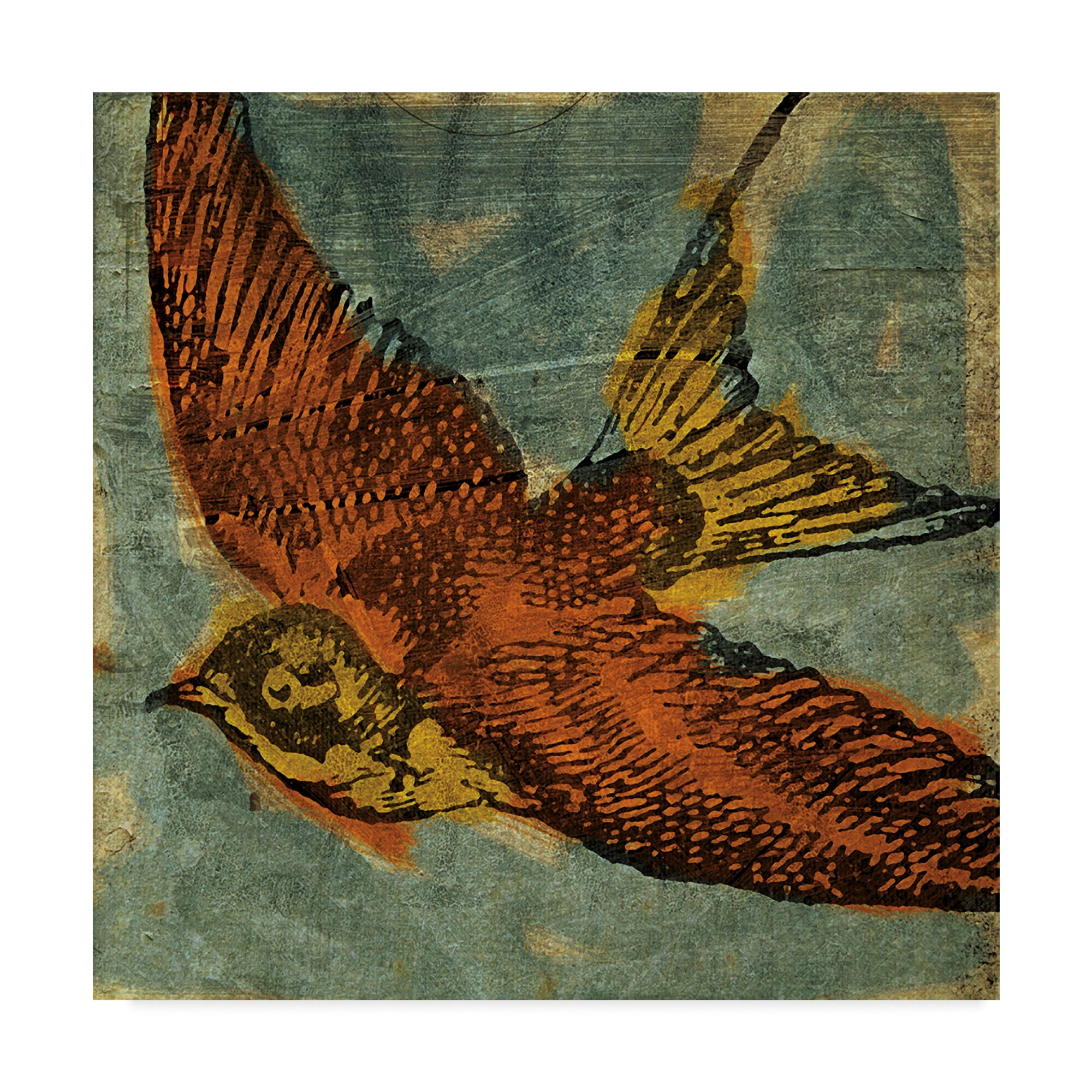 Mid-Century Modern 14" Brown and Blue Bird Canvas Art