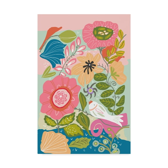 Trademark Fine Art 'Bird In Flower Patch' Canvas Art by Karen Fields