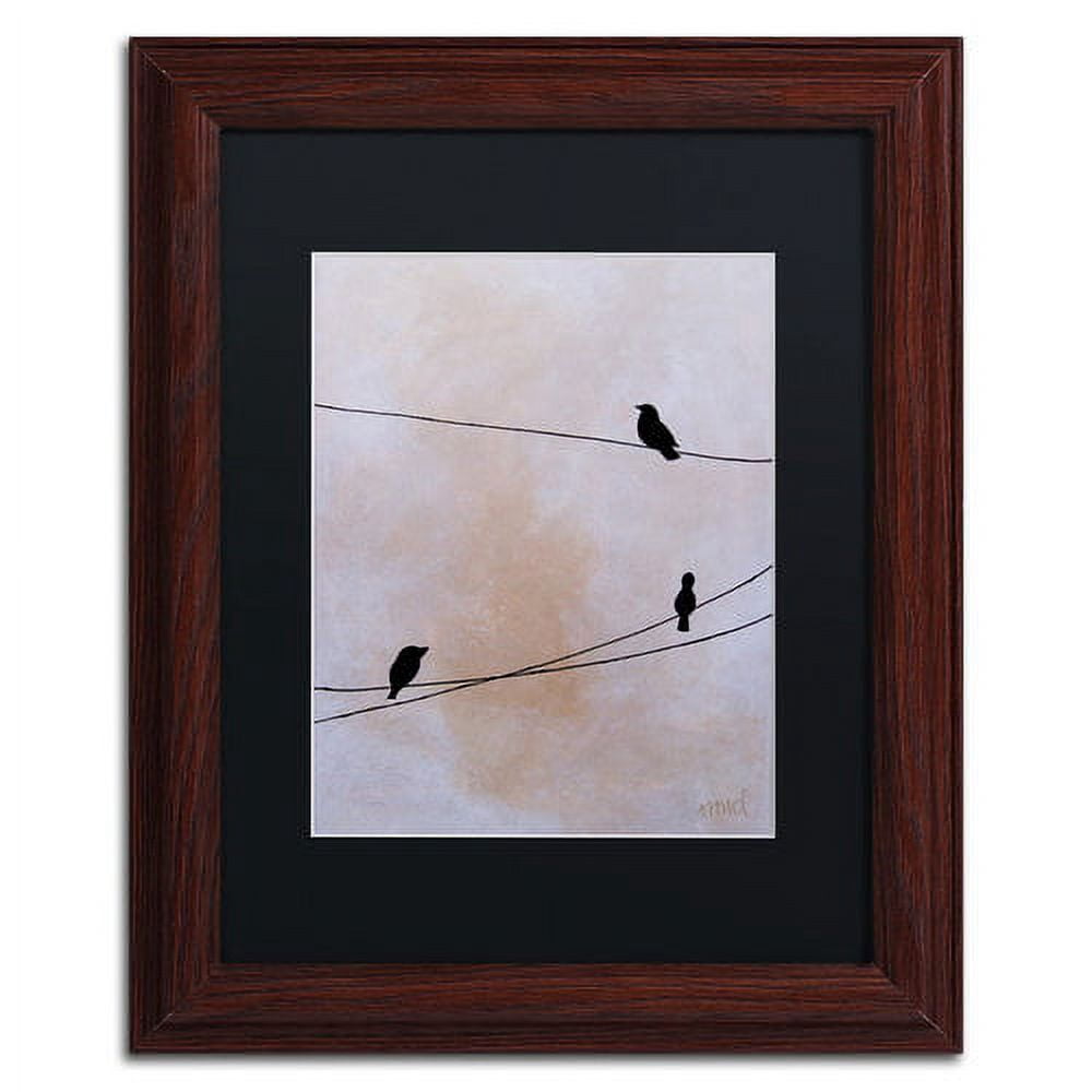 Trademark Fine Art 'Bird on Wire White' Canvas Art by Nicole Dietz, Black Matte, Wood Frame