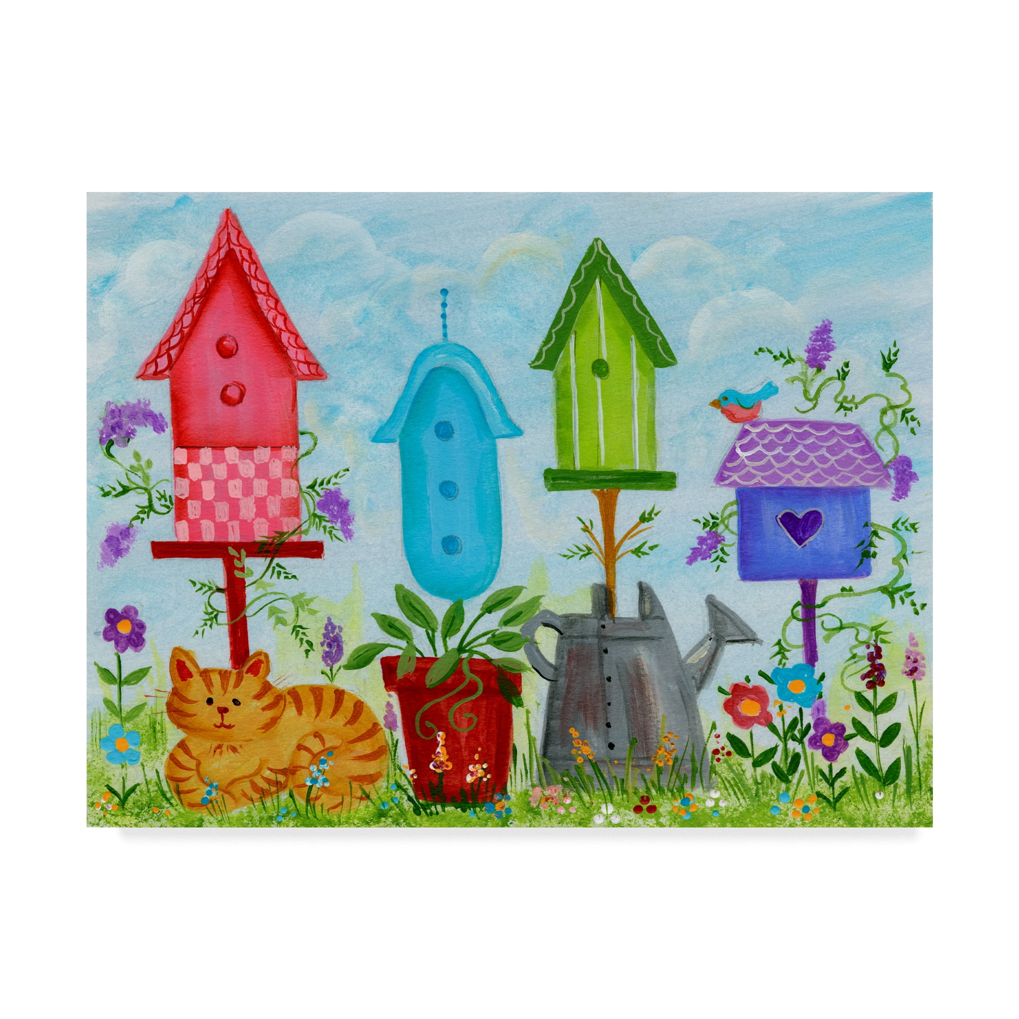 Trademark Fine Art 'Birdhouses In Garden' Canvas Art by Beverly Johnston