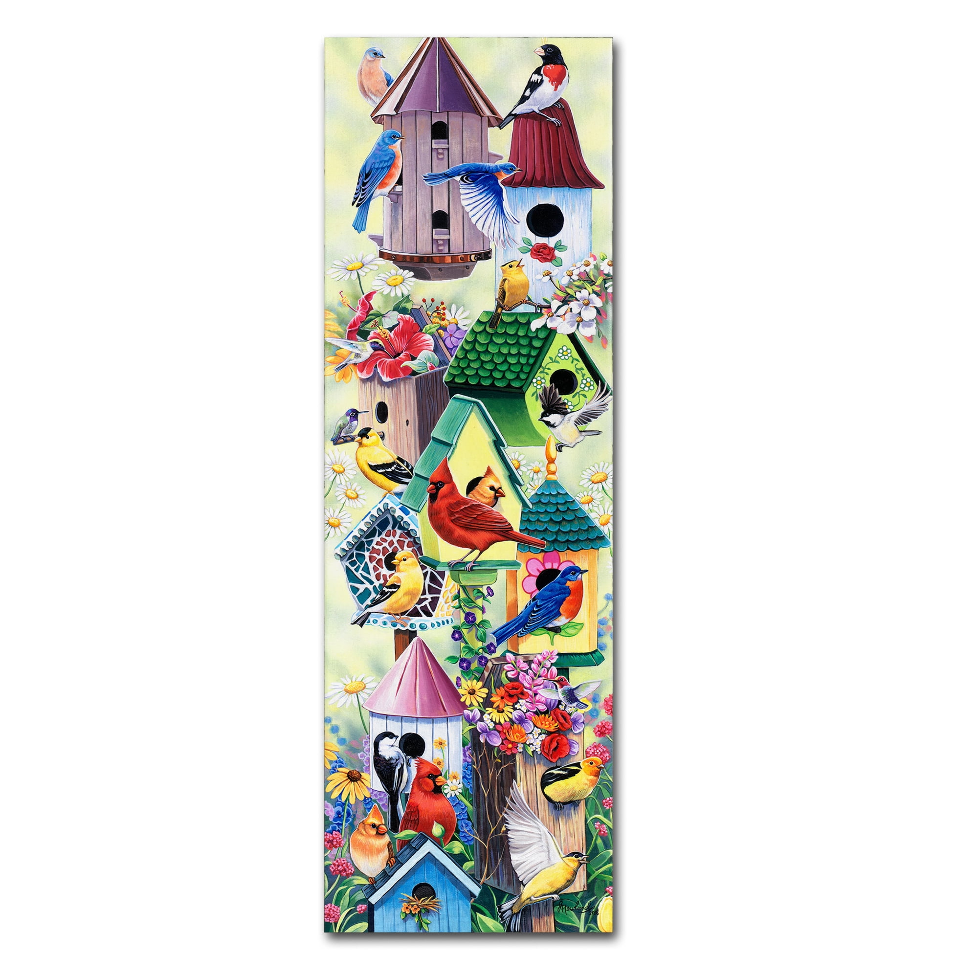 Trademark Fine Art 'Birdhouses and birds tower' Canvas Art by Jenny Newland