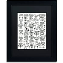 Trademark Fine Art "Birds And Flowers I" Canvas Art by Elizabeth Caldwell, Black Matte, Black Frame